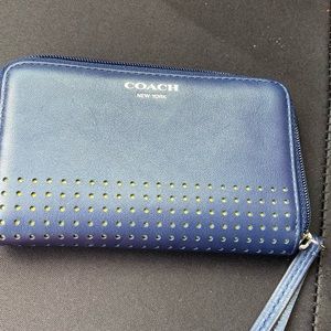 Blue leather Coach wristlet